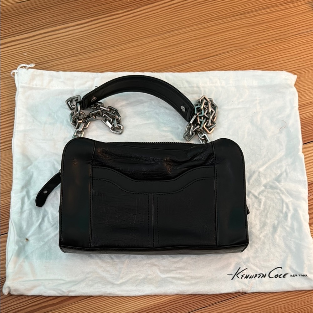 Kenneth Cole Leather Shoulder Bag with Chain Link Strap